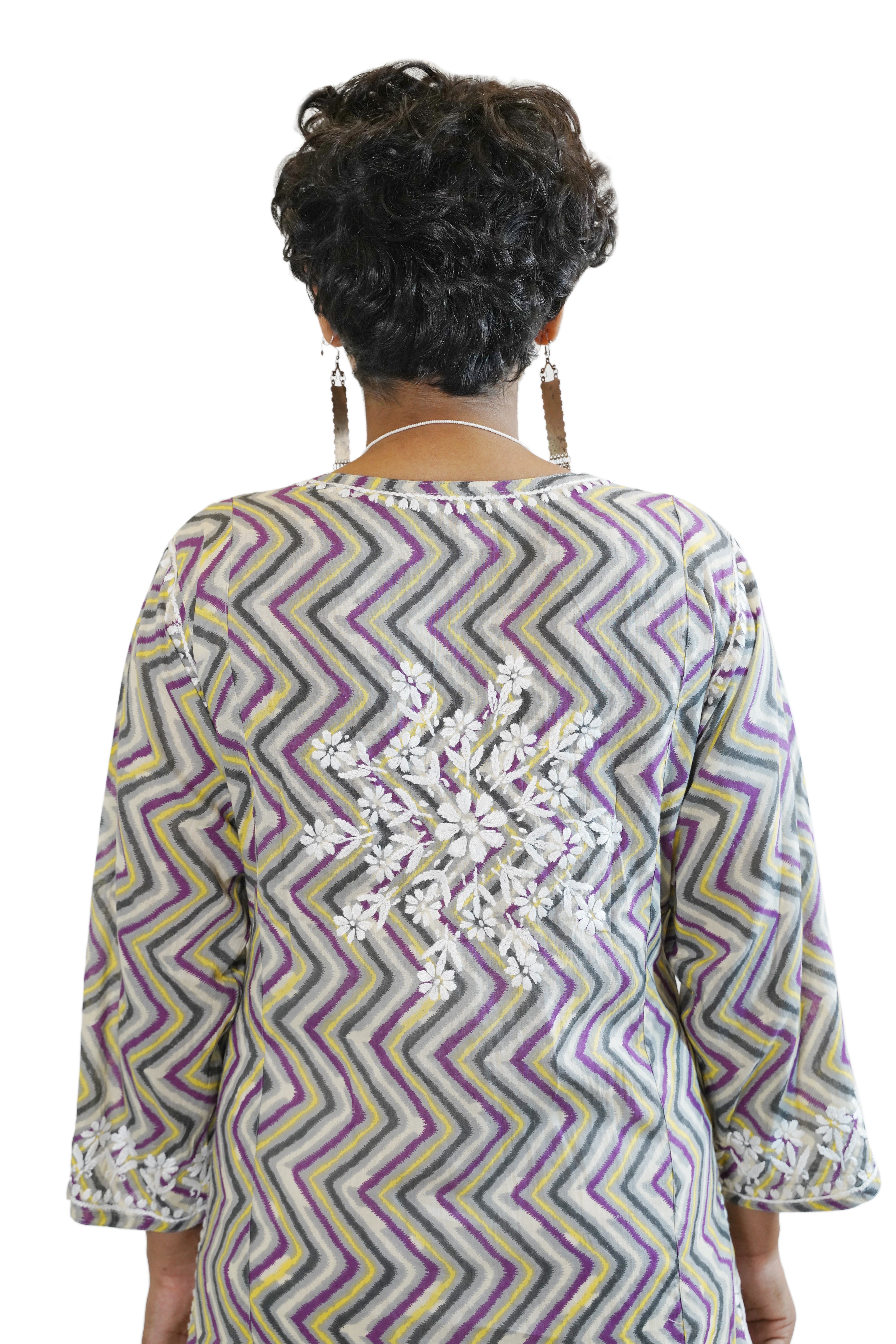 FINE COTTON MULTICOLOUR LEHERIYA PRINT WITH CHIKANKARI WORK