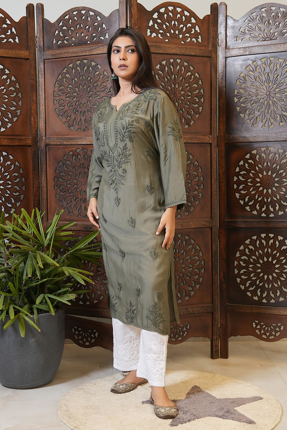 Olive Essence Muslin Kurti
