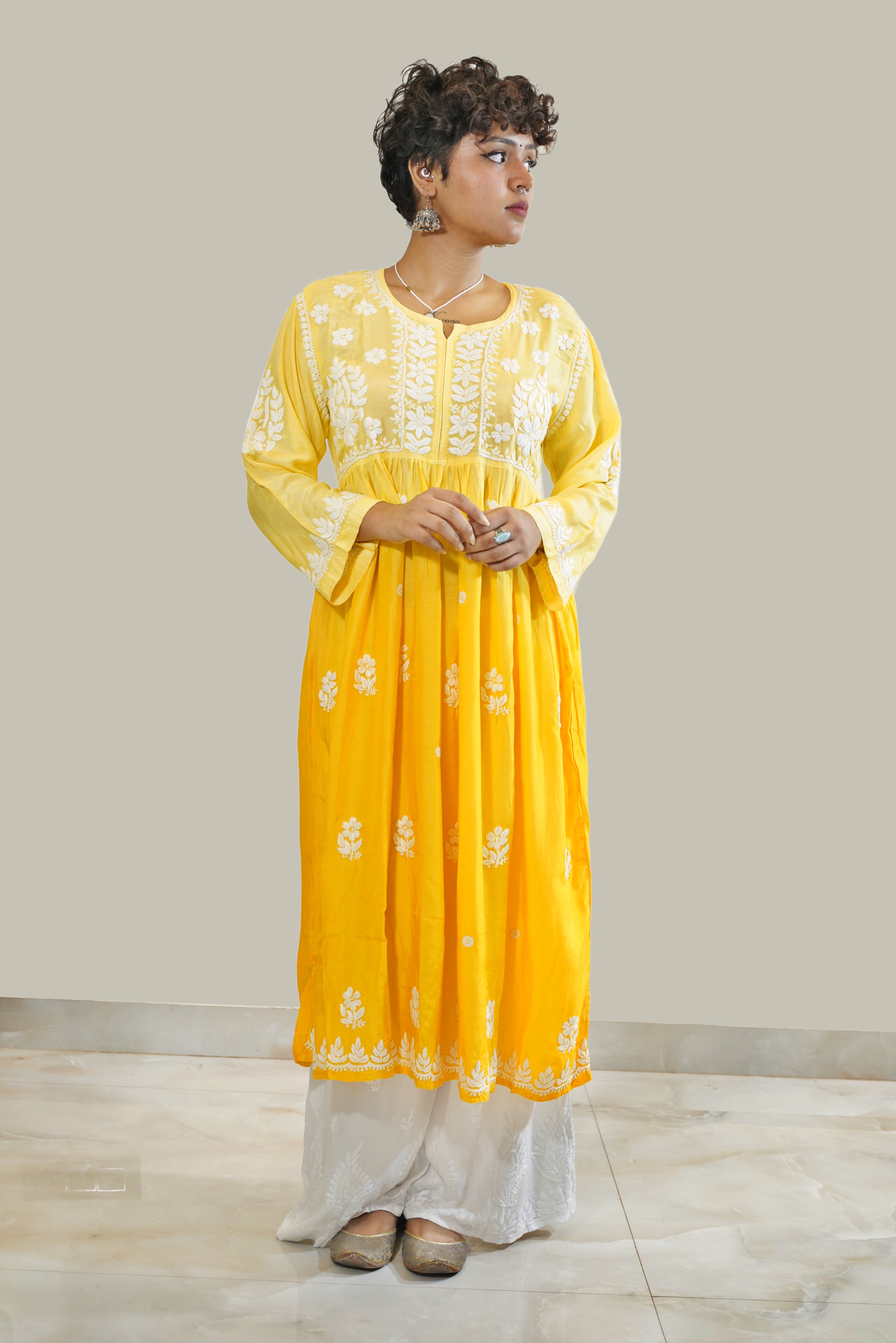 OMBRE YELLOW COLOUR SATIN RAYON FROCK KURTI