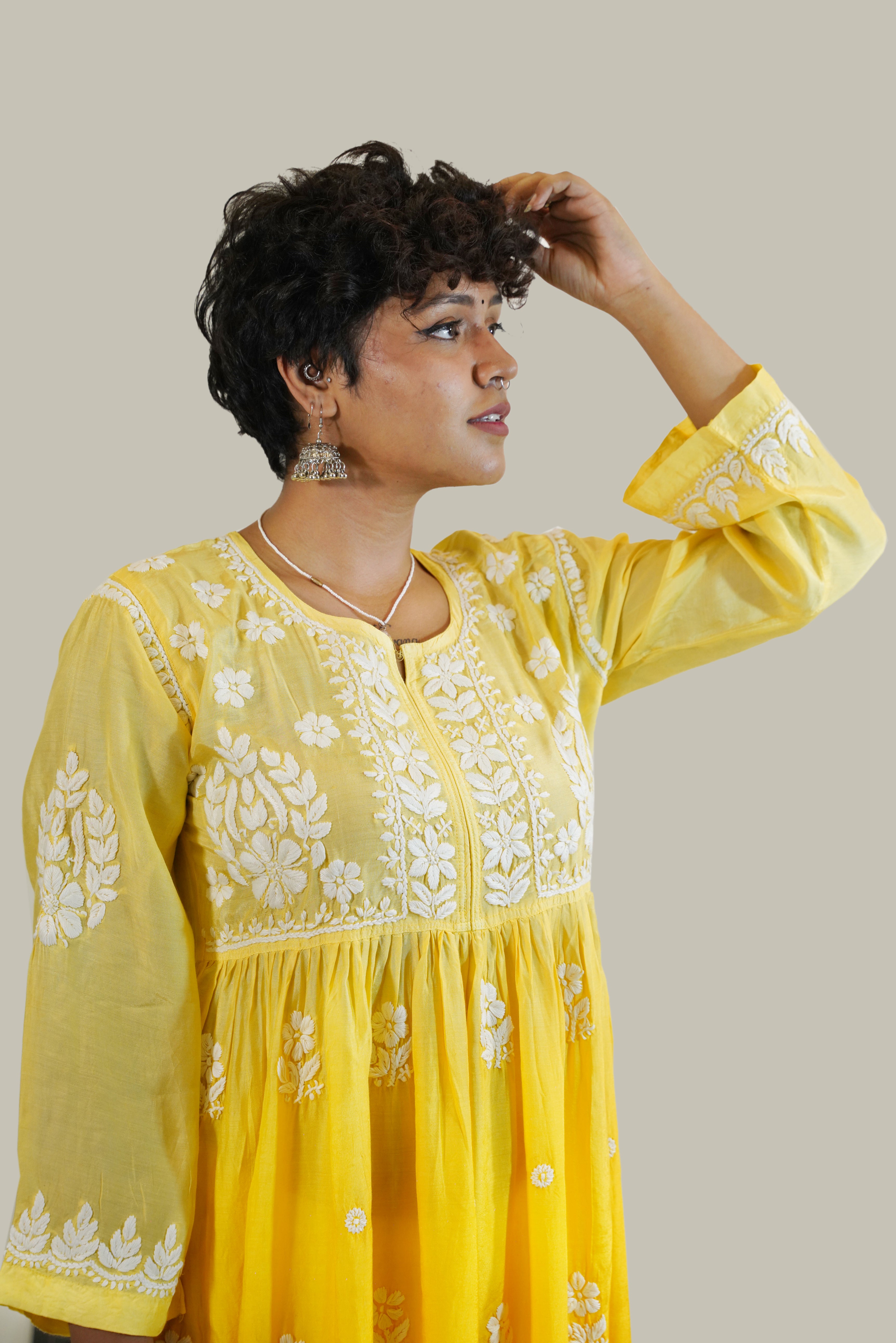 OMBRE YELLOW COLOUR SATIN RAYON FROCK KURTI